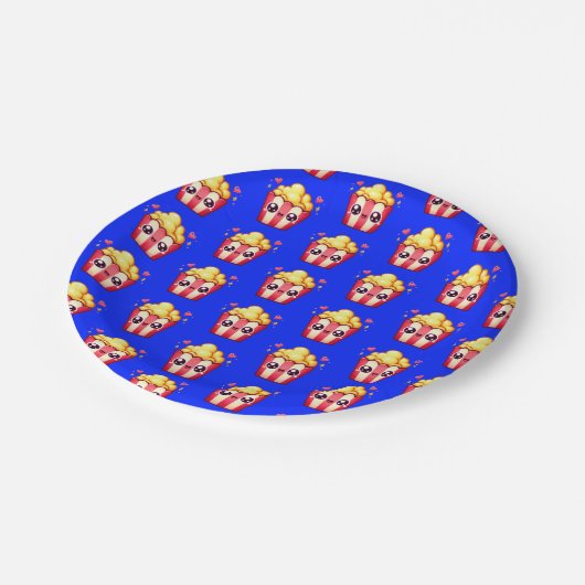 Popcorn Vivid blue Pappteller (Schrägansicht)
