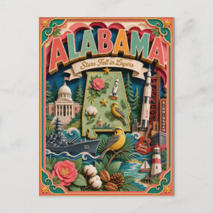 PopCut Staaten Alabama Farbige 3D-Papierkunst Postkarte
