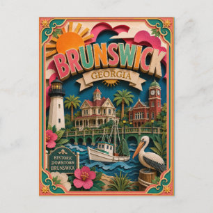 PopCut Staaten Brunswick Georgia Papier Kunst Postkarte