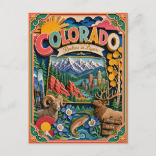 PopCut Staaten Colorado Farbige 3D-Papierkunst Postkarte