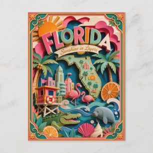 PopCut Staaten Florida Farbige 3D-Papierkunst Postkarte