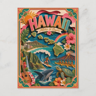 PopCut Staaten Hawaii Farbige 3D-Papierkunst Postkarte