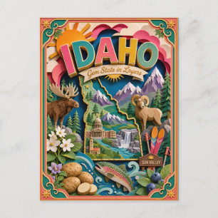 PopCut Staaten Idaho Farbige 3D-Papierkunst Postkarte
