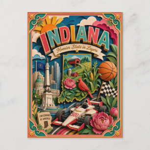 PopCut Staaten Indiana Farbige 3D-Papierkunst Postkarte