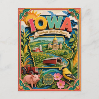 PopCut Staaten Iowa Farbige 3D-Papierkunst Postkarte