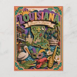 PopCut Staaten Louisiana Farbige 3D-Papierkunst Postkarte