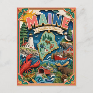 PopCut Staaten Maine Farbige 3D-Papierkunst Postkarte