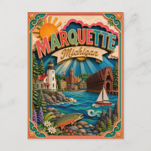PopCut Staaten Marquette Michigan Papierkunst Postkarte