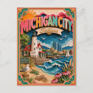 PopCut Staaten Michigan City Indiana Papierkunst Postkarte