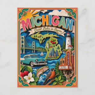 PopCut Staaten Michigan Farbige 3D-Papierkunst Postkarte