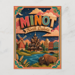 PopCut-Staaten Minot North Dakota Papierkunst Postkarte