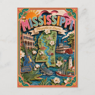 PopCut Staaten Mississippi Farbige 3D-Papierkunst Postkarte
