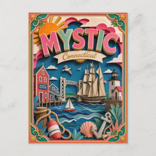 PopCut Staaten Mystic Connecticut Papierkunst Postkarte