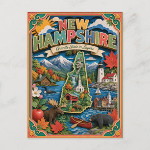 PopCut Staaten New Hampshire Farbige 3D-Papierkuns Postkarte