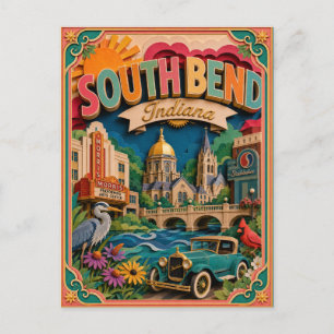 PopCut Staaten South Bend Indiana Papierkunst Postkarte