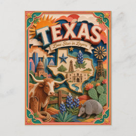 PopCut Staaten Texas Farbige 3D-Papierkunst Postkarte