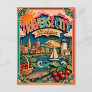 PopCut-Staaten Traverse City Michigan Papierkunst Postkarte
