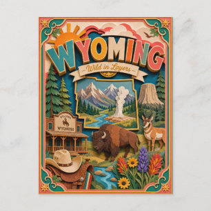 PopCut Staaten Wyoming Farbige 3D-Papierkunst Postkarte