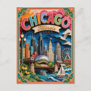 PopCut States Chicago Illinois Papierkunst Postkarte