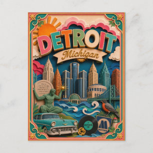 PopCut States Detroit Michigan Papierkunst Postkarte