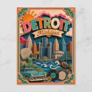 PopCut States Detroit Michigan Papierkunst Postkarte