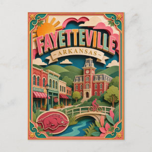 PopCut States Fayetteville Arkansas Papierkunst Postkarte