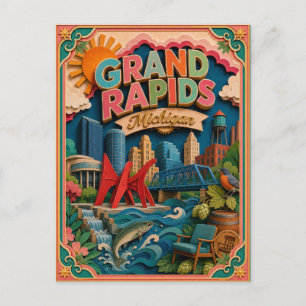 PopCut States Grand Rapids Michigan Papierkunst Postkarte