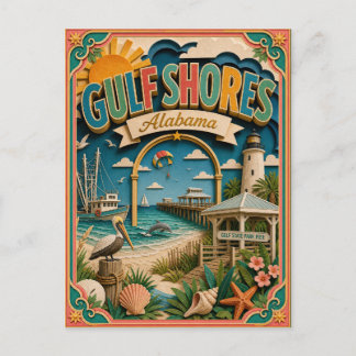 PopCut States Gulf Shores Alabama Papierkunst Postkarte