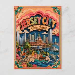PopCut States Jersey City New Jersey Papierkunst Postkarte