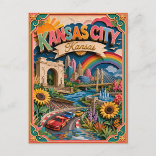 PopCut States Kansas City Kansas Papierkunst Postkarte