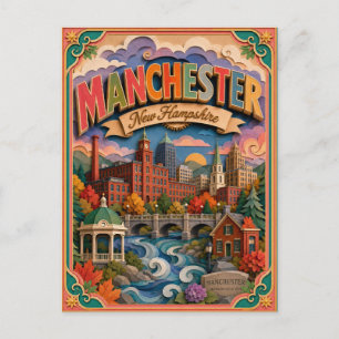 PopCut States Manchester New Hampshire Papierkunst Postkarte