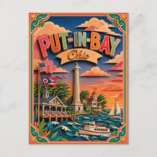 PopCut States Put-in-Bay Ohio Papierkunst Postkarte