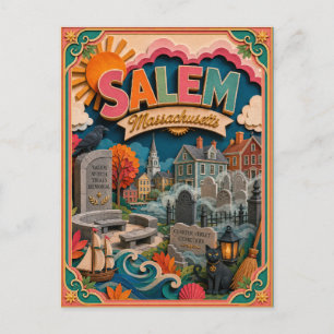 PopCut States Salem Massachusetts Papierkunst Postkarte