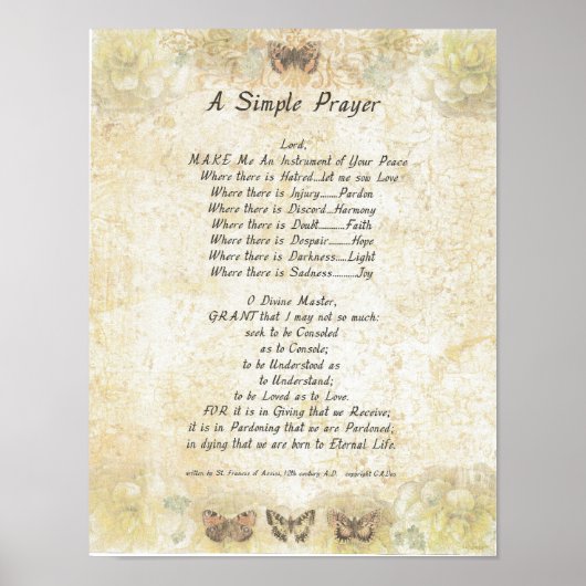 POPE FRANCIS=ST. FRANCIS SIMPLE PRAYER=Butterfly Poster (Vorne)