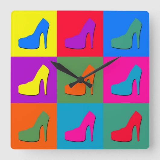 Popkunstschuhe Quadratische Wanduhr (Vorderseite)