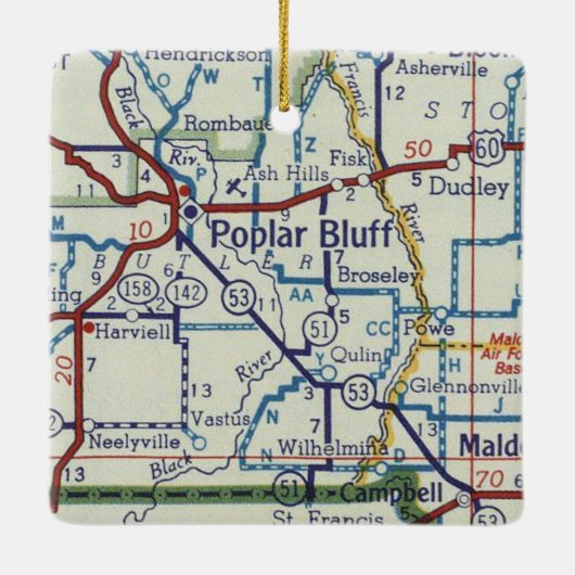 Poplar Bluff MO Vintage Map Keramikornament (Rückseite)