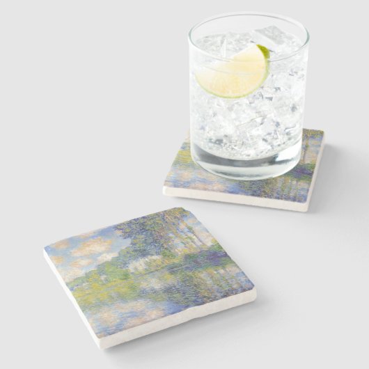 Poplars am Fluss Epte (von Claude Monet) Steinuntersetzer (Seitenansicht)