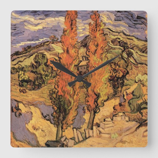Poplars auf der Straße durch Hügel von Vincent van Quadratische Wanduhr (Vorderseite)