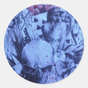 Popmusiker Blau Lila Kunst Druck Runder Aufkleber