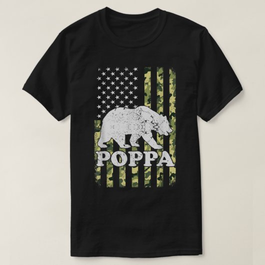 Poppa Bear Camping Hiking Camouflage USA T-Shirt (Design vorne)