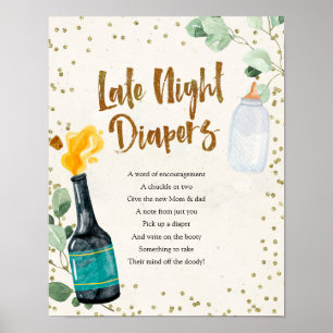 Poppen Flaschen Späte Night Diapers Babydusche Poster