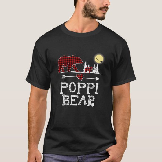 Poppi Bear Christmas Pajama Red Kariert Buffalo T-Shirt (Vorderseite)
