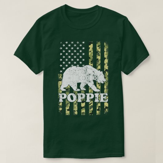 Poppie Bear Camping Hiking Camouflage USA T-Shirt (Design vorne)