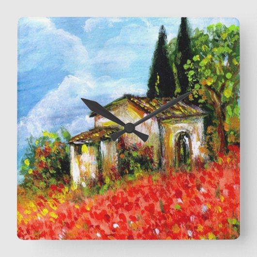 POPPIEN IN DER TUSKANIE QUADRATISCHE WANDUHR (Vorderseite)