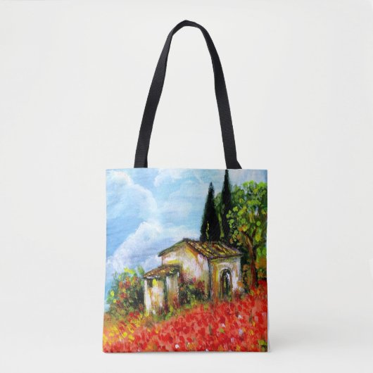 POPPIEN IN DER TUSKANISCHEN LANDSCHAFT Rote Blume Tasche (Vorderseite)