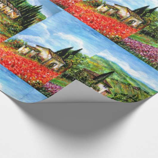 POPPIEN, IRISEN, ANTIKES RUSTIKDORF IN DER Toskana Geschenkpapier (Ecke)