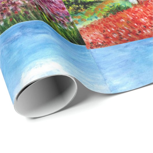 POPPIEN, IRISEN, ANTIKES RUSTIKDORF IN DER Toskana Geschenkpapier (Rolleneckpunkt)