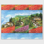 POPPIEN, IRISEN, ANTIKES RUSTIKDORF IN DER Toskana Geschenkpapier (Flach)