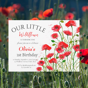 Poppies 1. Geburtstagsmädchen Rote Flora Einladung