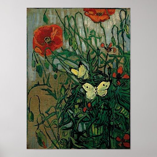 Poppies and Butterflies (F748) Van Gogh Fine Art Poster (Vorne)